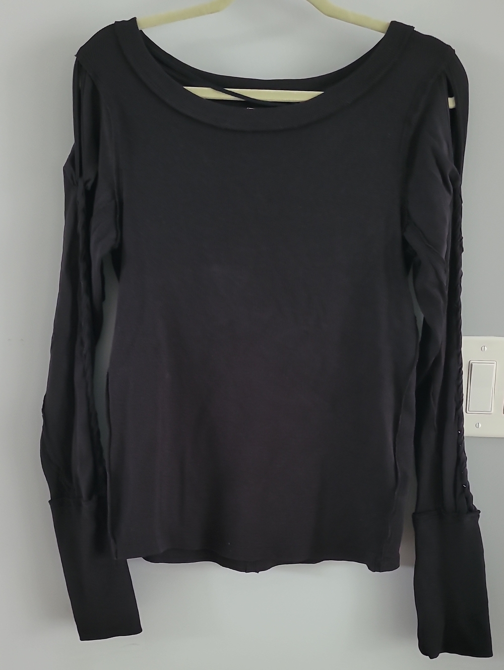 We The Free Black Long Sleeve Top with Braided Arm Detail